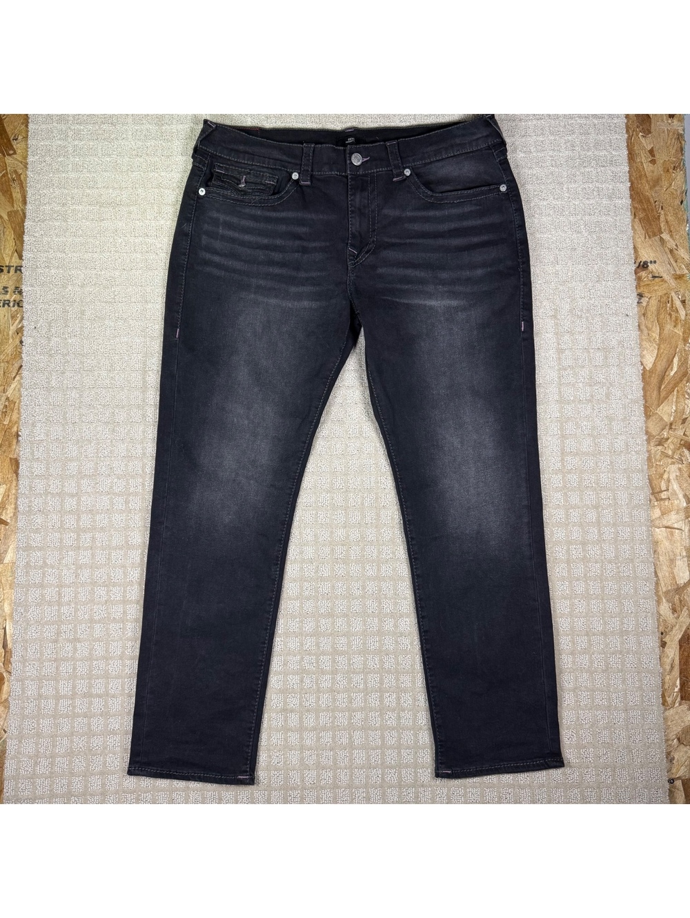 True Religion Geno Relaxed Slim Black Jeans 38x32